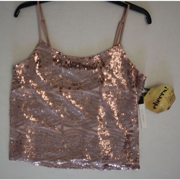 S.C. Society T92499B95 Women's Sz M Pink Sequin Spaghetti Strap Camisole - Picture 7 of 12